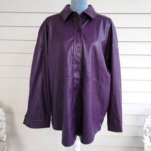 NWT Badgley Mischka Vegan Leather Aubergine long sleeve lined Shacket